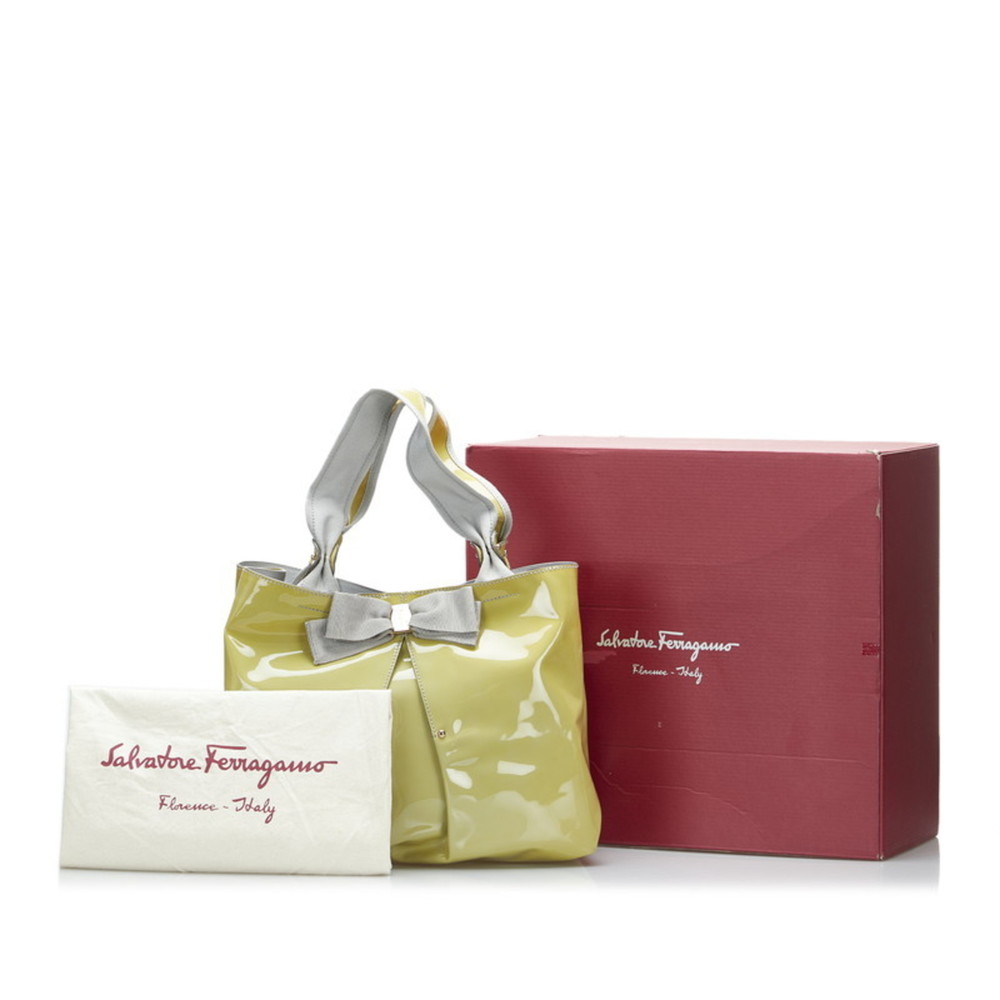 Salvatore Ferragamo Vala ribbon handbag tote bag AU-21 B665 beige gray khaki ... - Picture 11 of 12